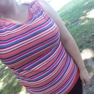Multicolor Striped High Neck Tank